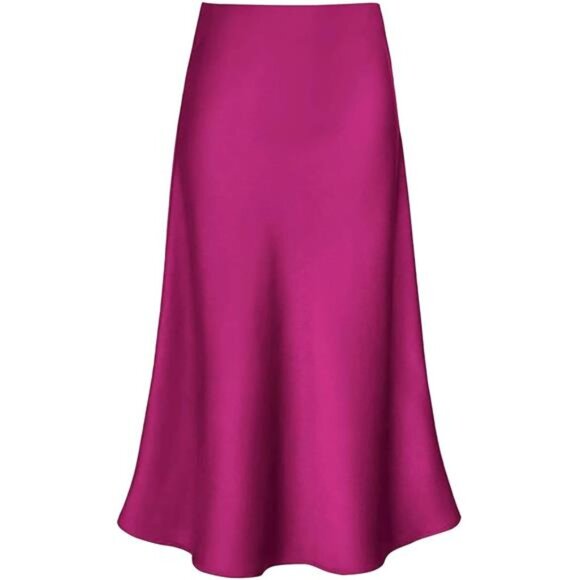 Dresses & Skirts - Women's Satin High Waist A Line Midi Skirt Dark Pink